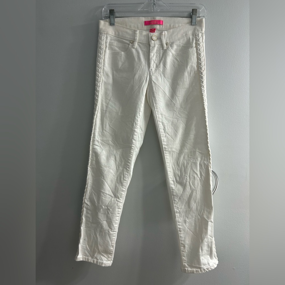 Lilly Pulitzer white skinny stretch jeans with acccents